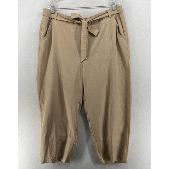 EILEEN FISHER Pants XL Tencel Linen Lantern Ankle Belted Twill Beige NEW - Picture 2 of 15